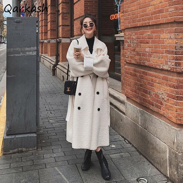 

women's wool & blends women retro high street fashion ulzzang pure temperament basic all-match oversize baggy european style outwear co, Black