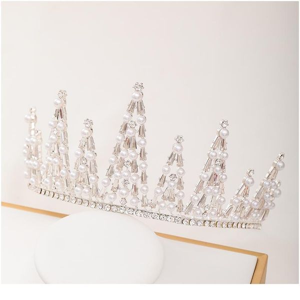 

trendy wedding hair accessories silver color crown pearl crystal headdress bridal hair jewelry lady tiara diadem wedding jllcdb