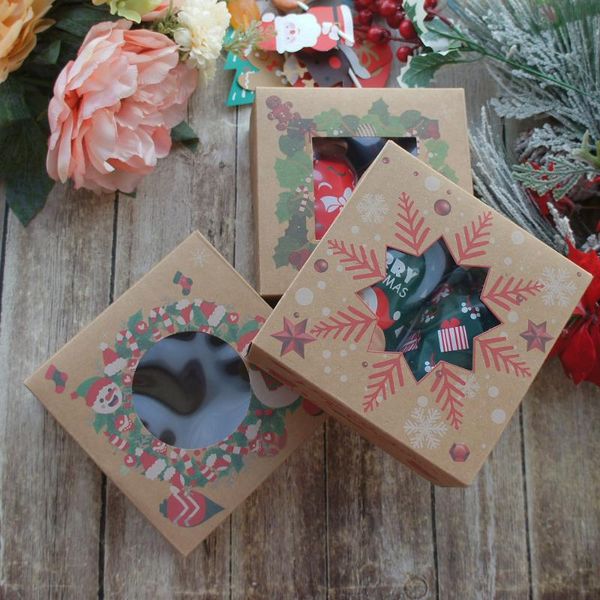 

gift wrap 15*15*8cm 10pcs kraft paper merry christmas snowman santa claus design box candle jam bake diy party favors packaging