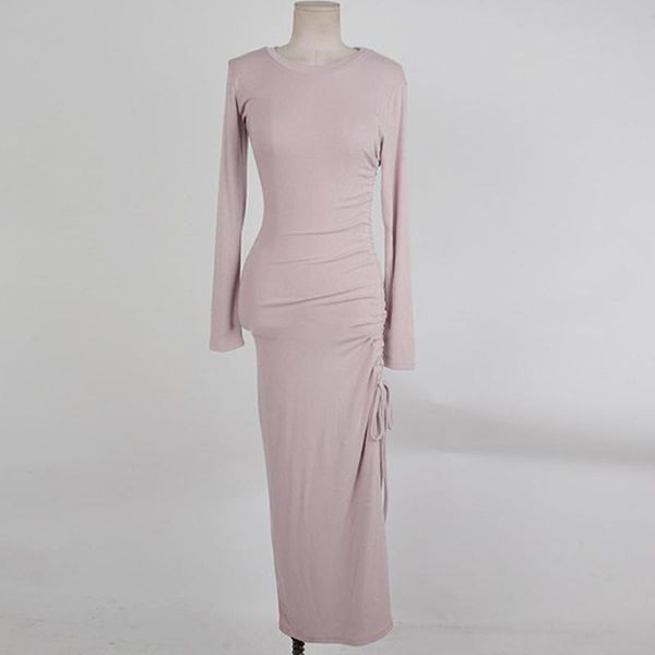 

2021 korea o-neck purple long vestidos split solid bodycon sheath mid-calf dresses, Black;gray