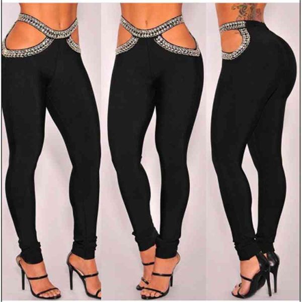 

women's jumpsuits & rompers moonccloset1 black bandage pants high waist hollow out long beading fashion woman vintage vestios 4awk, Black;white