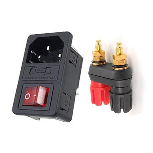 

smart power plugs 2 pcs accessories: 1 inlet male socket with fuse switch & dual female banana plug