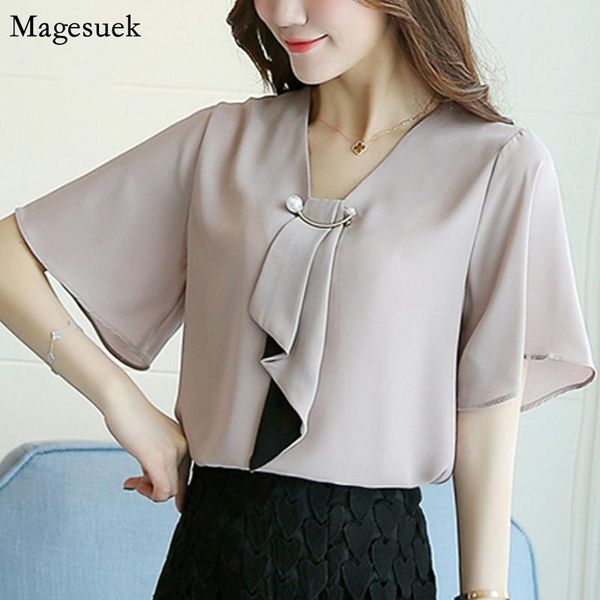 

women's blouses & shirts loose casual chiffon blouse shirt women short sleeve plus size female v-neck white for summer blusas d560 50