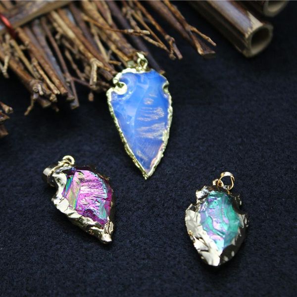

pendant necklaces irregular natural quartz necklace gold color raw arrowhead stone mineral moonstone opal crystal healing, Silver