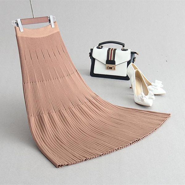 

skirts autumn & winter arrival elastic high waist slimming simple solid all-match casual women a-line pleated skirt, Black