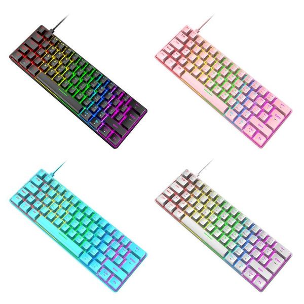 

keyboards t60 mechanical gaming keyboard 62 keys rgb led rainbow backlit wired w/ green/red switches for windows