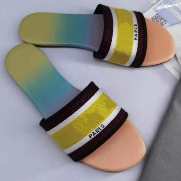 

women flat slippers letter embroidered mule pairs designer lady fabric slip-on star rubber sole slide sandal, Black