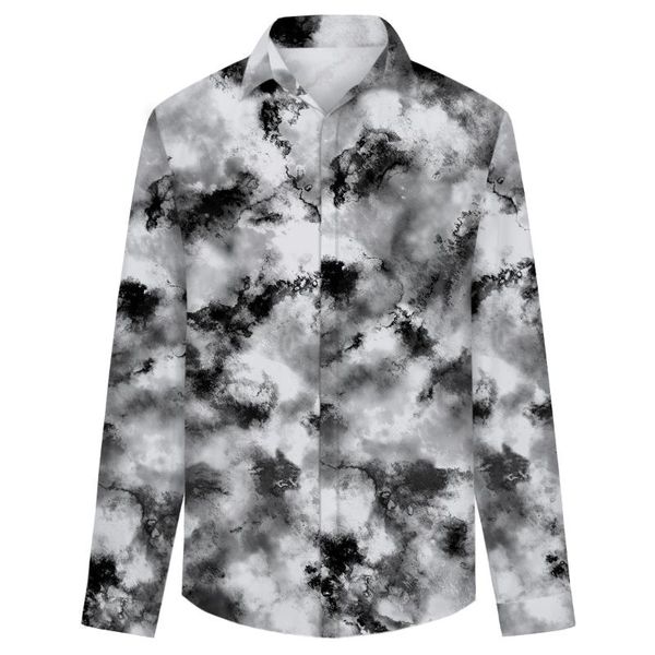 

men's casual shirts cloudstyle turn-down collar mens printing long sleeve clothing autumn fashion streetwear, White;black