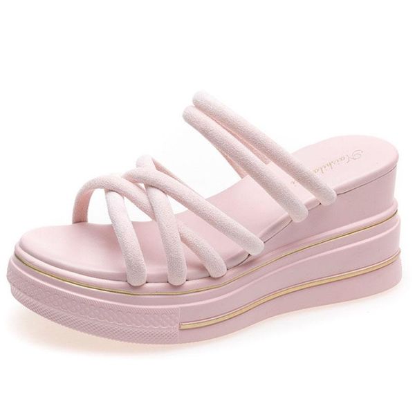 

sandals 2021 summer women's slippers one line thick bottom two wear and, Black