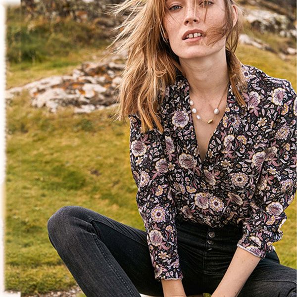 

2021 new print chic shirts women autumn long sleeve v neck button tencel soft elegant blouse retro vintage casual tunic 336o, White;black