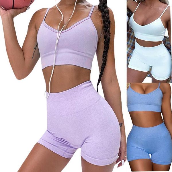 

yoga outfit seamless gym set crop women pure color sports bra high waist leggings shorts tracksuit fitness workout suits