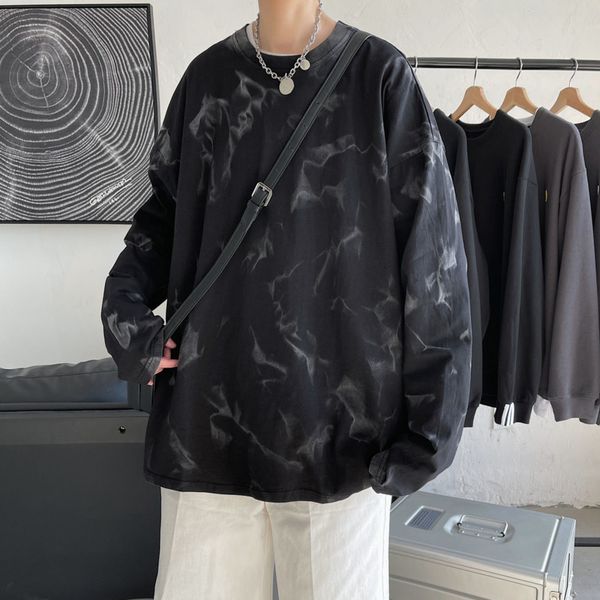 

2021 spring cotton t-shirt men's fashion casual tie-dye t shirt men streetwear long-sleeved tshirt mens hip hop zgmx, White;black