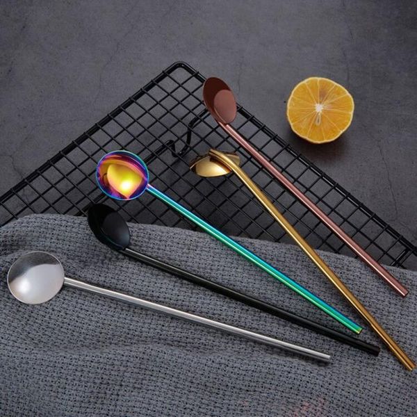 

stainless steel color environmentally friendly straw spoon milk blending spoon 1
