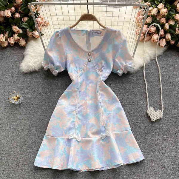 

casual dresses kawaii sweet print mini women elegant designer v-neck short sleeve korean clothing holiday bow party es summer robe, Black;gray