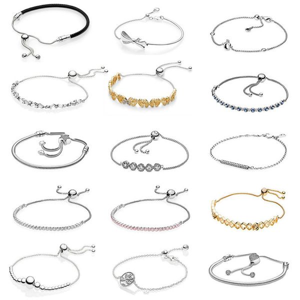 

pando bowknot sparkle bracelet rope s925 adjustable pure silver simple and fresh forest bracelet for women, Golden;silver
