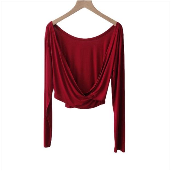 

stage wear arrival women ballet training cotton costume performance clothing grade round-neck long sleeve backless dance base shirt, Black;red