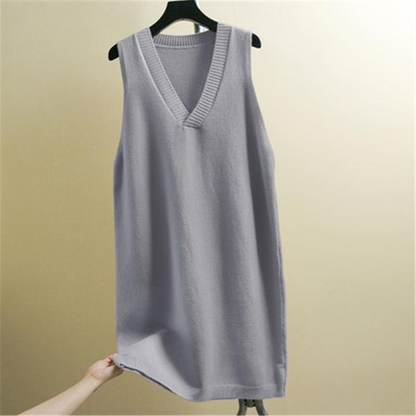 

women's vests casual winter oversize straight sleeveless sweater dress women thick knit midi female split side loose, Black;white