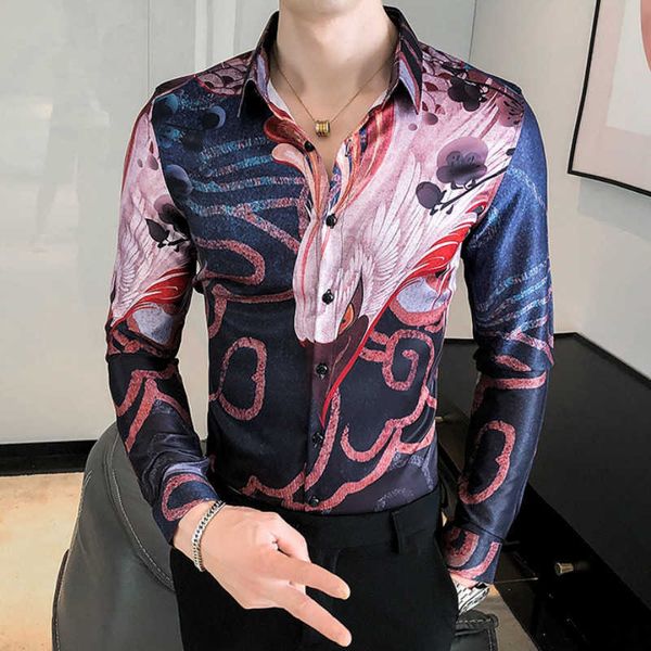 3D Eagle Print Camicie da uomo Fashion Slim Fit Streetwear Social Party Camicia casual Manica lunga Camicetta da discoteca Camisas Para Hombre 210527