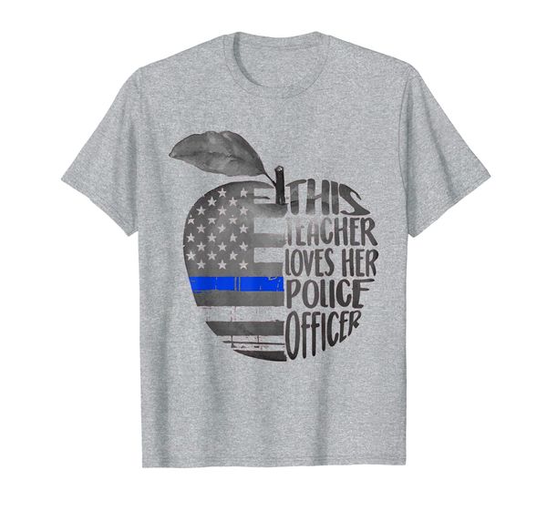 

this teacher loves her police officer t-shirt, White;black