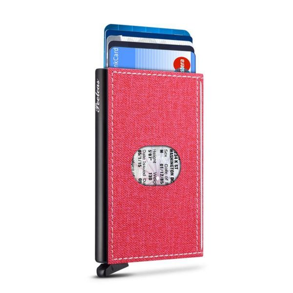 

card holders aluminum alloy mini wallet with pu leather back pouch id rfid slim automatic up case, Brown;gray