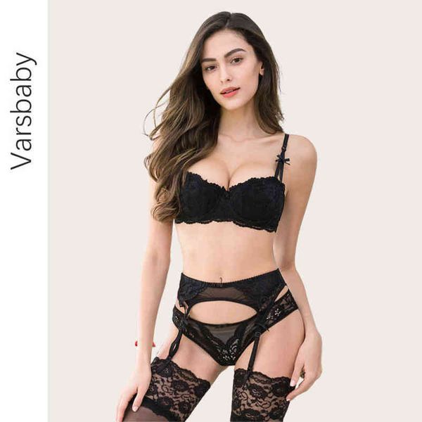 

nxy set cotton lace bra+panties+garter+stockings 4 pcs underwear push up white lingerie 1222, Red;black