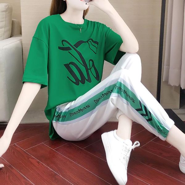

women's two piece pants and feet harem women set summer all-match hip hop sport running dancing casual suit students, White