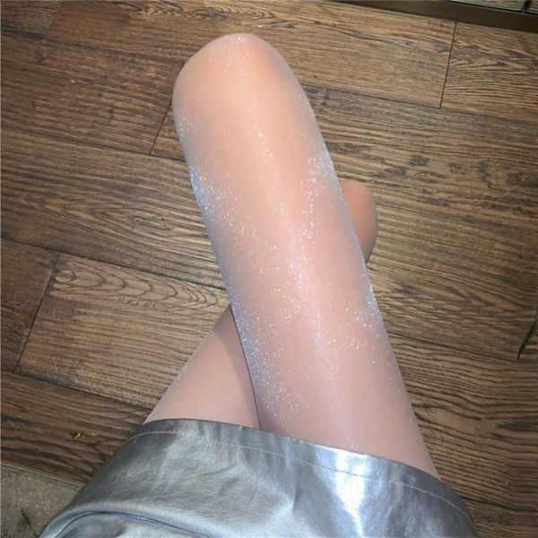 

2021 spring micro flash transparent pearl thin silk bare legs socks girl pantyhose r67a, Black;white