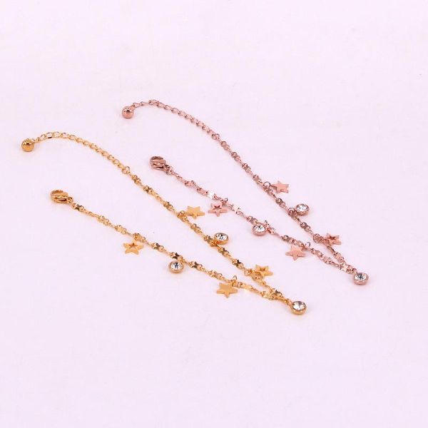 

anklets fashion stainless steel love small star charm chain rose gold color crystal round ankle bracelet woman gift, Red;blue