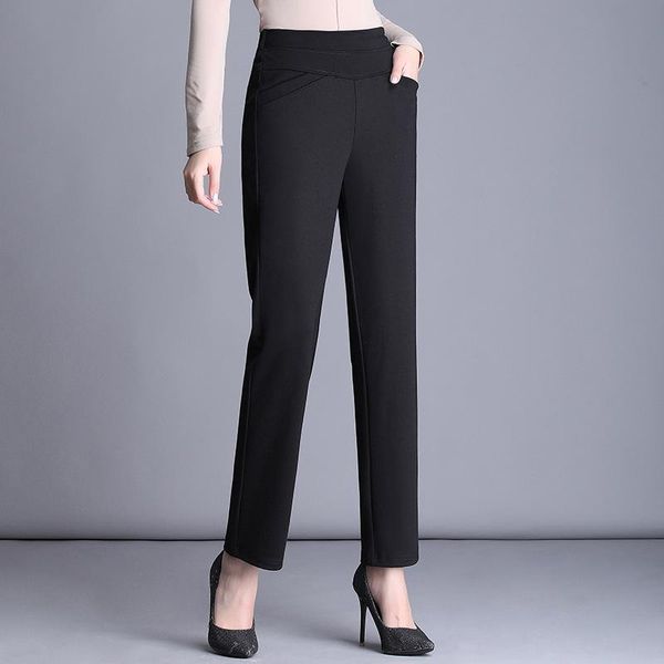 

women's pants & capris casual loose elastic high waist woman straight harem women black suit plus size stretch trousers, Black;white