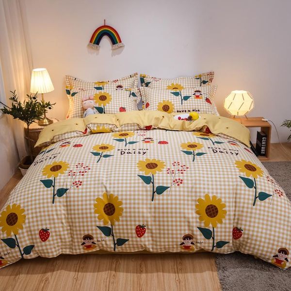 

bedding sets thick cotton grinding four-piece set autumn and winter dormitory bed sheets three-piece bedroom comforter floral brushed
