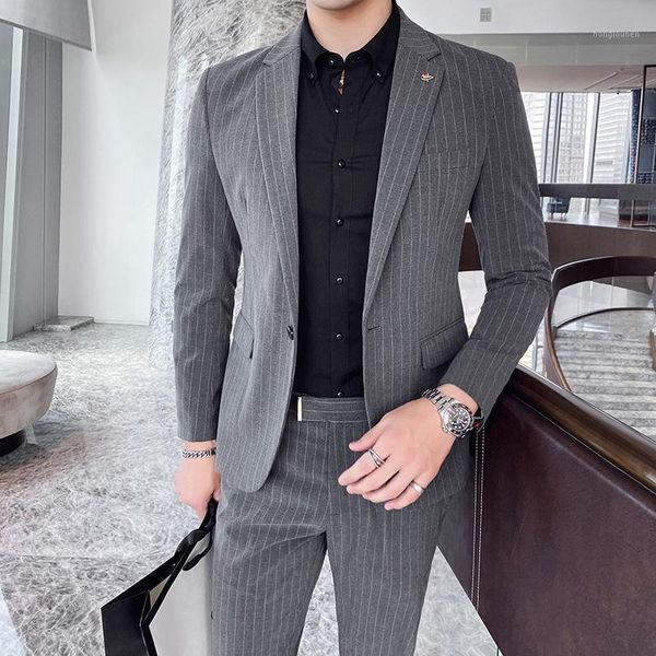 

men's two piece striped leisure business suit suits & blazers, White;black