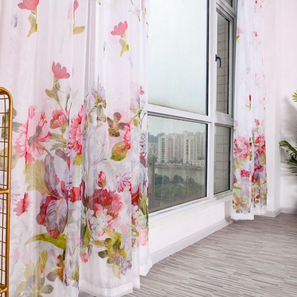 

curtain & drapes floral printed curtains bedroom clear sheer window drape tulle panel room divider household