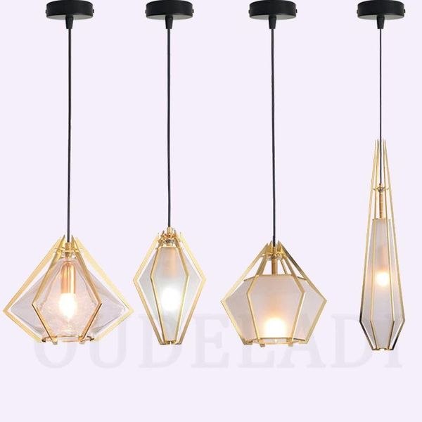 

pendant lamps modern nordic glass diamond lights creative single head bar restaurant retro bedroom iron