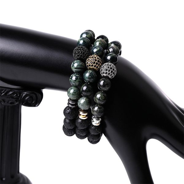 

cz ball polar stone beaded men handmade bracelet 8mm buddha lava beads bracelets women jewelry gift, Golden;silver