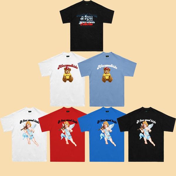 

men's t-shirts high street brand fff afgk 2021ss cartoon letter print oversized t-shirt streetwear women's y2k crop top, White;black