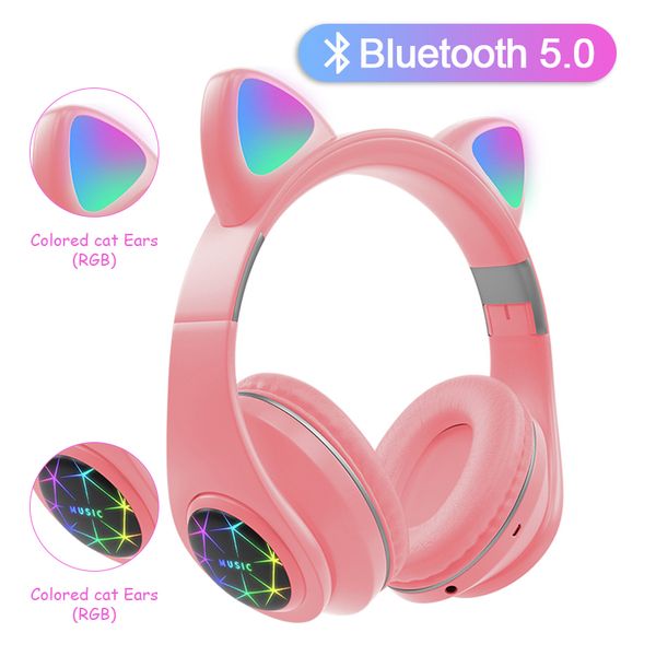 Cute Cat Ear Auricolari Cuffie senza fili Muisc Cuffie stereo Bluetooth con microfono Auricolari per bambini Figlia Cuffie regalo