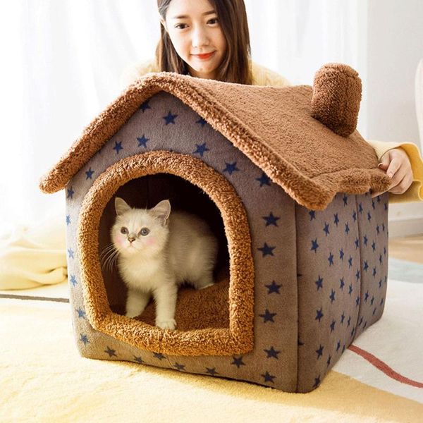 

cat beds & furniture foldable dog house pet bed indoor enclosed warm chihuahua cave nest kennel removable cushion sleeping puppy