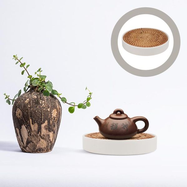 

mats & pads 1set tea serving tray rattan teapot storage set