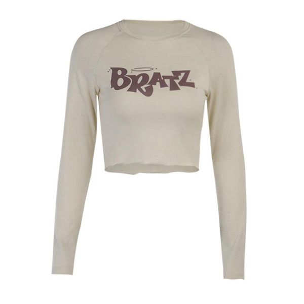 

women's t-shirt autumn long sleeve women gothic alphabet printed round neck bottomed shirt slim harajuku y2k tee, White