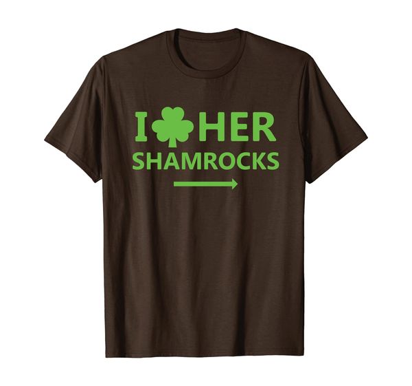 

Couples St. Patrick's Day Funny Tshirt I Love Her Shamrocks, White;black