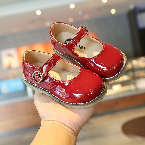 

2021 spring new girls leather shoes solid color bowtie baby girl shoes flat toddler sneakers children boys shoes smg145 210306, Black;red