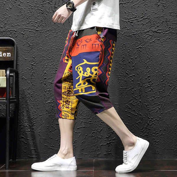 

men's pants men wide crotch harem loose large cropped trousers wide-legged bloomers korean style baggy streetwear frky, Black
