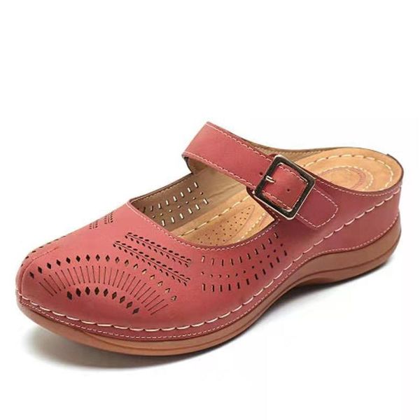 

slippers 2021 woman shoes female breathable women's ladies metal buckle wedge women slingbacks sewing outside footwear plus size, Black