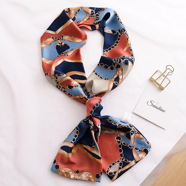 

scarves print small tie silk scarf women hair band kerchief wrist ribbons long skinny head neck satin bag scarfs, Blue;gray