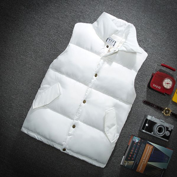 

2021 men's autumn and winter warm down cotton vest youth stand collar solid color handsome thick vest, Black;white