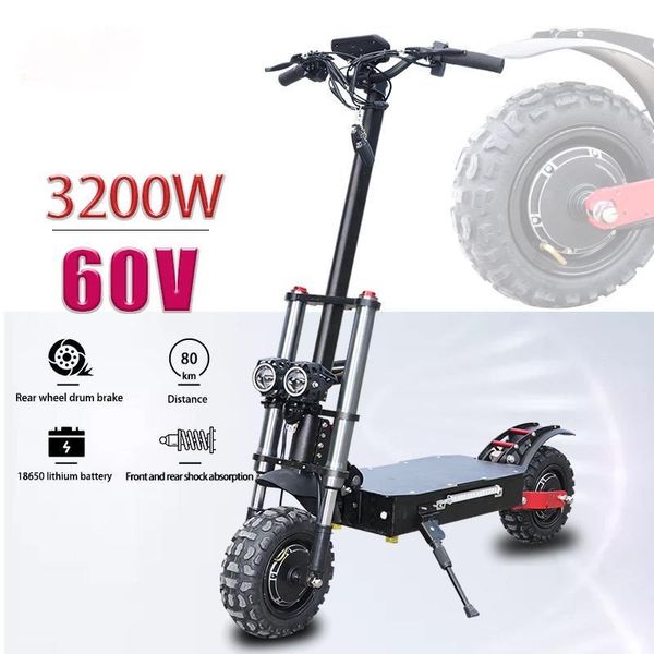 

electric scooter 60v 3200w powerful escooter 11inch off road dual motor electric skateboard foldable adults scooters with seat