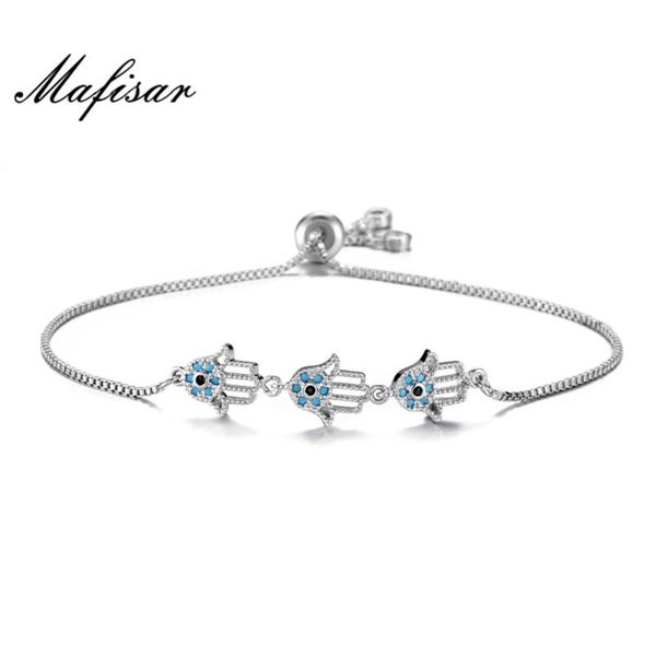 

charm bracelets mafisar 2021 fashion 3 palms combination for women girl 4 colors copper chain bracelet clear cz jewelry, Golden;silver