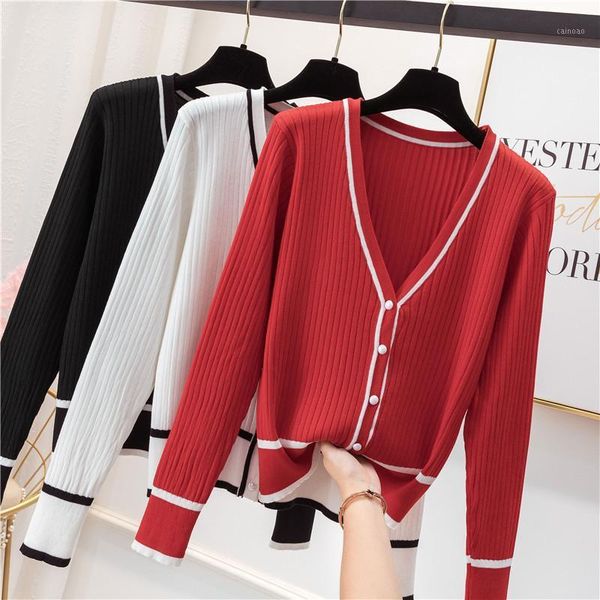 

women's sweaters spring autumn women clothes female button cardigan black white red fashion short design, White;black