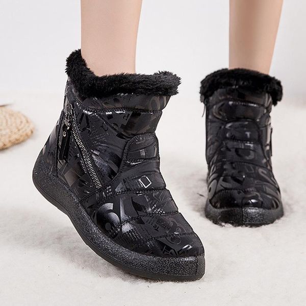 

boots waterproof snow women winter 2021 warm shoes female ankle booties botas mujer 43, Black