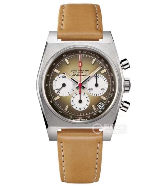 

2021 men luxury watches six stitches series all dials work mens quartz watch european brand leather strap clock fashion round shape, Slivery;brown